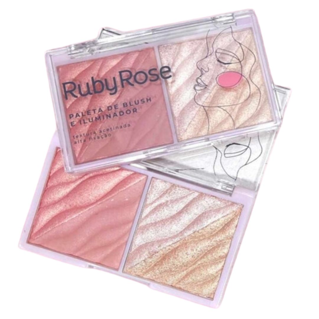 xr:d:DAFwHlJOFT0:52,j:5473404227193248771,t:23100221 PALETA DE BLUSH E ILUMINADOR RUBY ROSE - Imagem 1